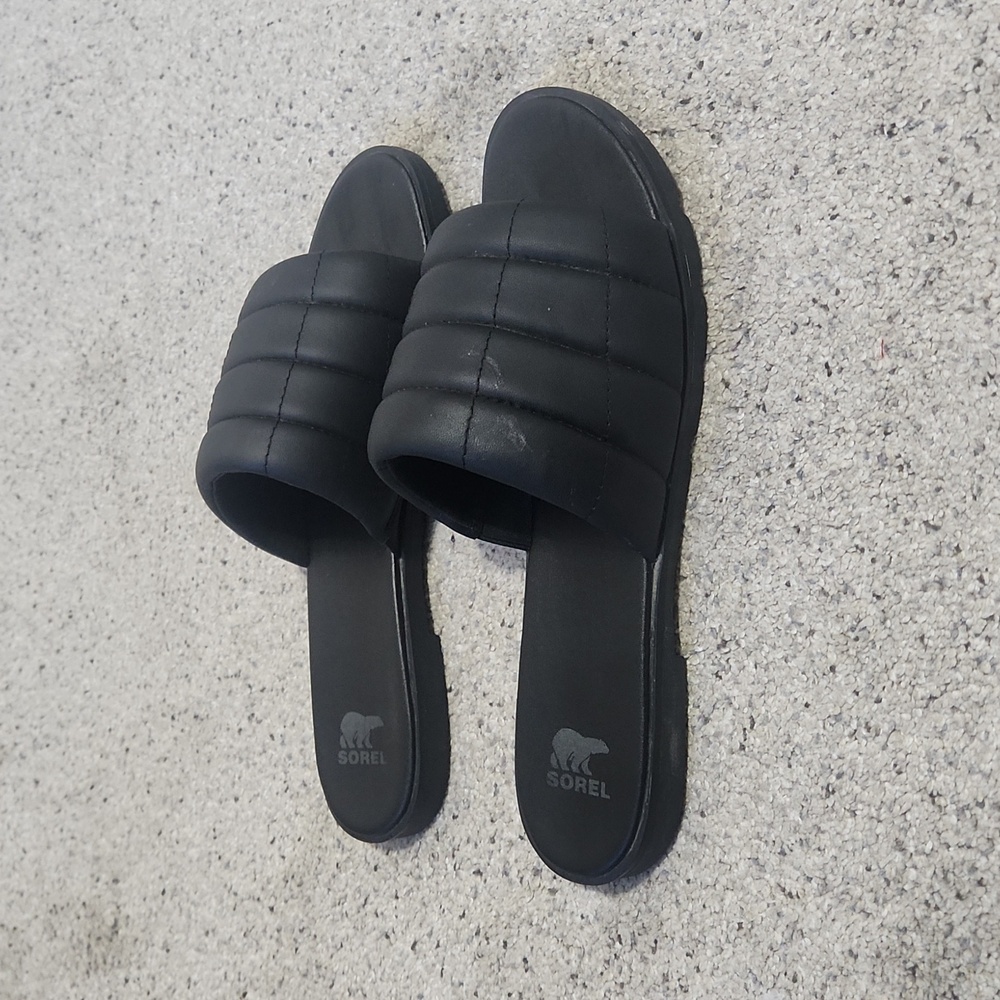 Sorel Ella III Slide Sandals Quilted Leather Slip On Flats Black Size 10.5 - Picture 8 of 14